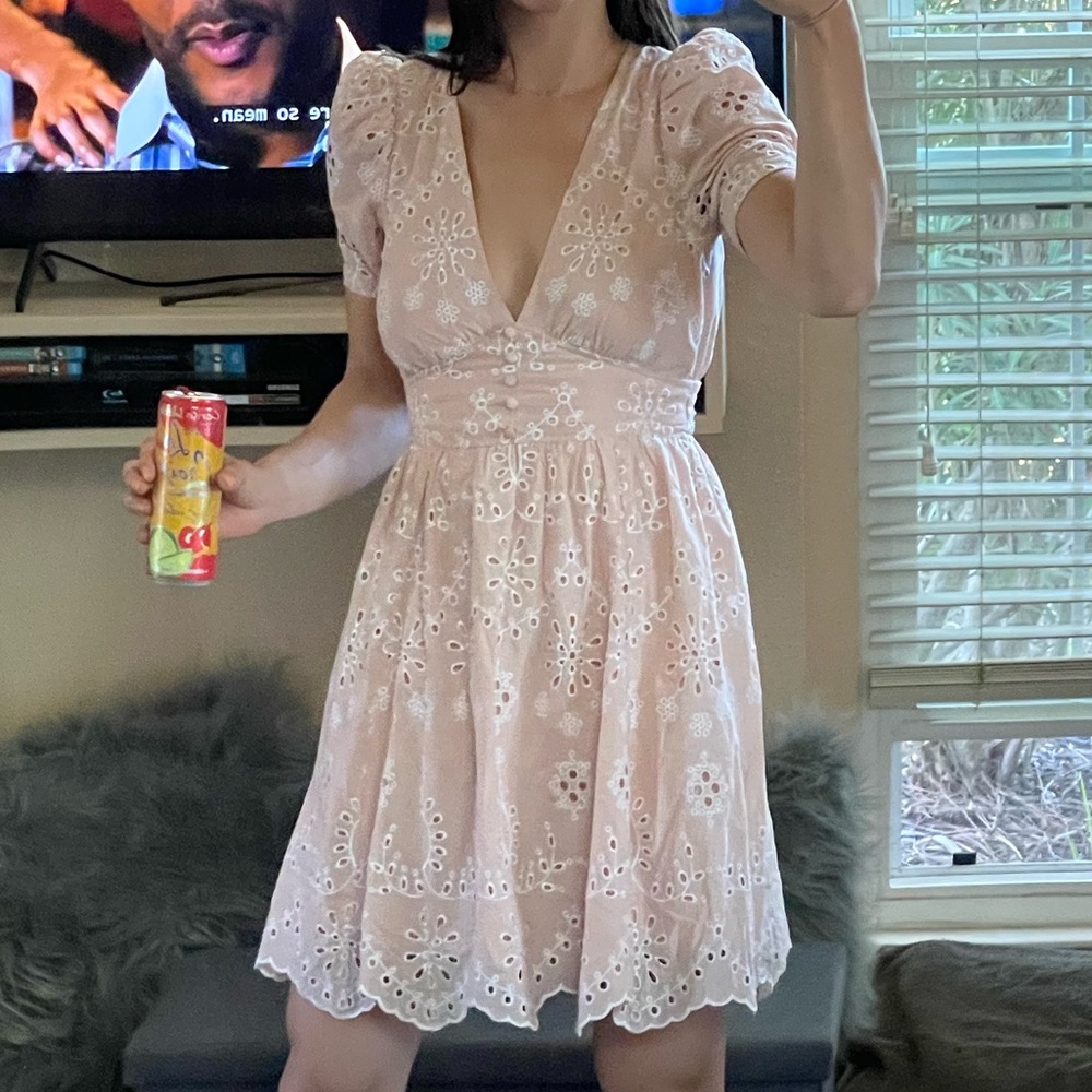 Peachy pink eyelit dress